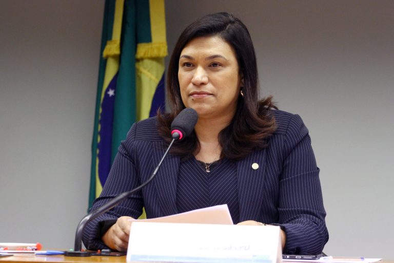 Deputada Maria Rosas fala ao microfone