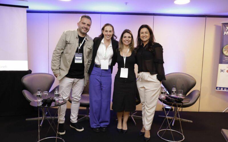 Fernanda Laranja, Public Policy Manager do Mercado Livre; Michelle Zitune, Diretora Executiva da Linx Pay; e Fernando Tassin, gerente de produtos e novas plataformas da TecBan; e Cintia M. Ramos Falcão, consultora jurídica da Acrefi / Divulgação