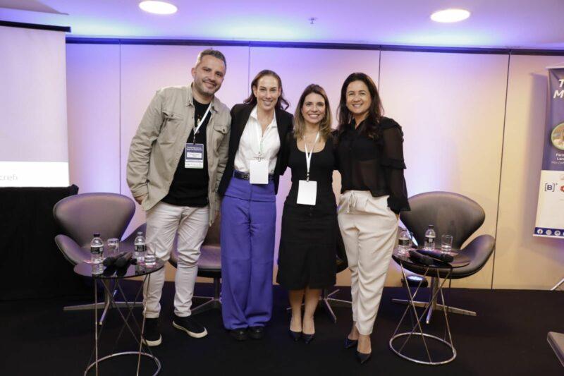 Fernanda Laranja, Public Policy Manager do Mercado Livre; Michelle Zitune, Diretora Executiva da Linx Pay; e Fernando Tassin, gerente de produtos e novas plataformas da TecBan; e Cintia M. Ramos Falcão, consultora jurídica da Acrefi / Divulgação