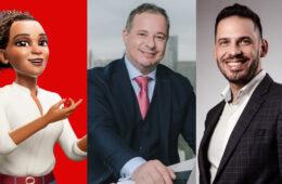 A assistente virtual Maitê; Roberto de Antoni, diretor de operações da MAPFRE; e Raphael Bauer, diretor geral comercial da seguradora / Foto: Divulgação
