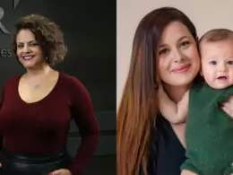 Luciana Grande, gerente de Gente e Gestão da Rede Lojacorr; e Ana Clara Baptistella, coordenadora de Branding da Lojacorr, e o filho Léo / Divulgação