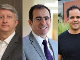 Rodrigo Caramez, Chief Strategy Officer (CSO) e responsável pelas áreas de Planejamento Estratégico, Inovação e Projetos da Sompo Seguros; Adailton Dias, Diretor Executivo de Produtos e Resseguro da Sompo Seguros; e José Tomé, CEO do AgTech Garage e sócio da PwC Brasil / Divulgação