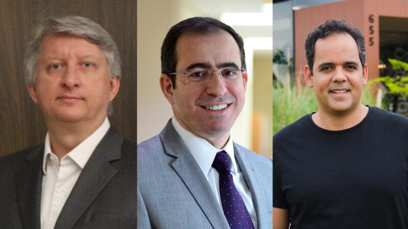 Rodrigo Caramez, Chief Strategy Officer (CSO) e responsável pelas áreas de Planejamento Estratégico, Inovação e Projetos da Sompo Seguros; Adailton Dias, Diretor Executivo de Produtos e Resseguro da Sompo Seguros; e José Tomé, CEO do AgTech Garage e sócio da PwC Brasil / Divulgação