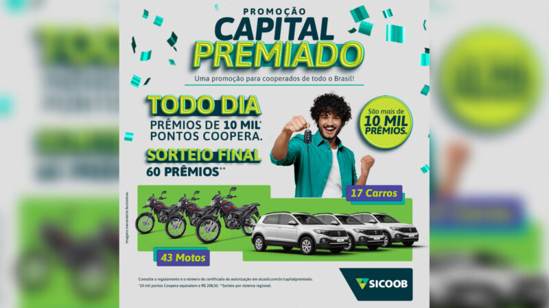 Capital Premiado: campanha nacional premia cooperados com prêmios instantâneos, carros e motos/ Foto: Divulgação