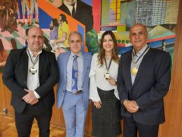 Gustavo Bentes (presidente do Sincor-MG), Dr. Joaquim Miranda , um dos idealizadores do Simpósio, Andreia Padovani (presidente do SindSeg MG GO MT DF) e Marco Antonio Neves (conselheiro do Sindicato) / Foto: Divulgação