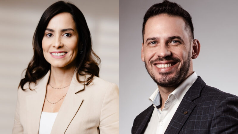 Andréa Nogueira, superintendente de seguros massificados da MAPFRE; e Raphael Bauer, diretor-geral comercial da MAPFRE / Foto: Divulgação