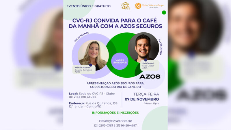 CVG-RJ convida para café da manhã com a Azos Seguros / Divulgação