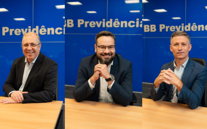 Sandro Grando, Diretor-presidente; Ricardo Serone, Diretor Financeiro e de Investimentos; e Vinícius Resende, Diretor de Clientes da BB Previdência / Foto: Divulgação
