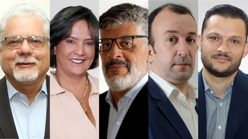 João Paulo Moreira de Mello, presidente do CSP-MG; Betânia Alessandra Fonseca, vice-presidente do CSP-MG; Maurício Tadeu Barros Morais, professor, consultor e diretor do CSP-MG; Rogério Araújo, consultor e diretor de Seguros do CSP-MG; Diego Bifoni, diretor Social do CSP-MG / Foto: Divulgação