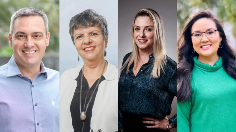 Denis Nogueira Severino, diretor de Sinistros Judiciais, Grandes Riscos e Massificados na Allianz Brasil; Regina Macedo, superintendente de Comunicação do Grupo Bradesco Seguros; Sandra Lima, superintendente de Marketing & Comunicação da Seguradora Zurich; e Jacqueline Izabel, diretora de Clientes e Inteligência Comercial da MAPFRE / Foto: Divulgação