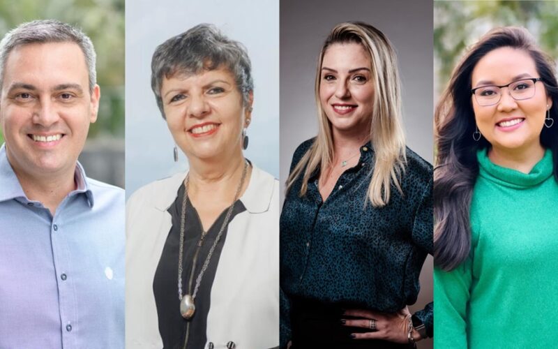 Denis Nogueira Severino, diretor de Sinistros Judiciais, Grandes Riscos e Massificados na Allianz Brasil; Regina Macedo, superintendente de Comunicação do Grupo Bradesco Seguros; Sandra Lima, superintendente de Marketing & Comunicação da Seguradora Zurich; e Jacqueline Izabel, diretora de Clientes e Inteligência Comercial da MAPFRE / Foto: Divulgação