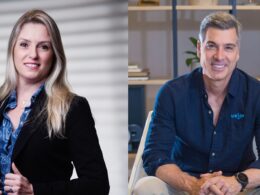 André Turquetto, CEO da Veloe e Jacqueline Izabel, diretora de experiência de clientes da MAPFRE / Foto: Divulgação