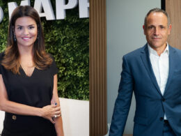 Karine Brandão, diretora-executiva do canal corretor e Oscar Celada, CEO adjunto de negócios da MAPFRE / Foto: Divulgação
