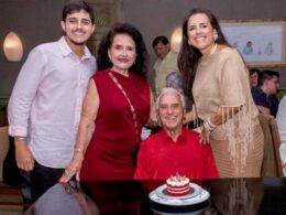 O aniversário do decano, Nilo Rocha, foi comemorado no almoço das mães, em maio - Foto com os seus familiares: Dalvino Santino