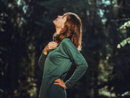 selective focus photo of woman looking up