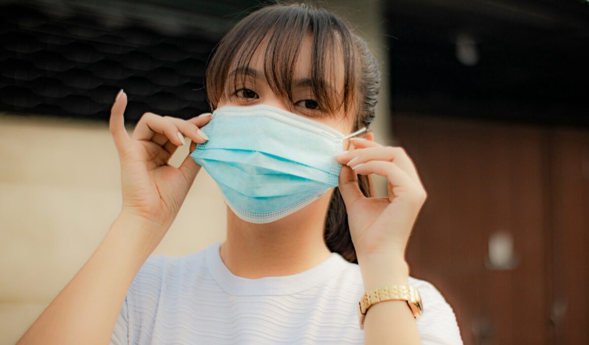 a woman wearing a face mask to protect herself from the sun