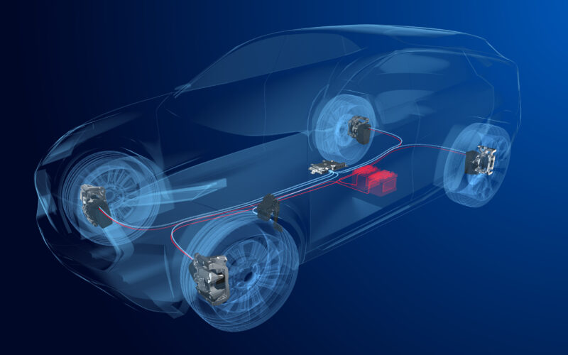 Com o chamado sistema de freio Brake-by-Wire "seco", não é necessário fluido para freio. A pressão de frenagem não é mais gerada pela pressão dos fluidos no sistema hidráulico, mas por meio de motores ZF