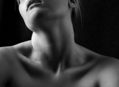 a close-up of a woman's chest