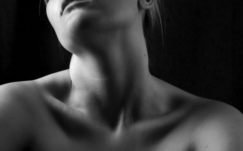 a close-up of a woman's chest