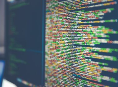 Colorful software or web code on a computer monitor