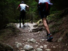 two people running