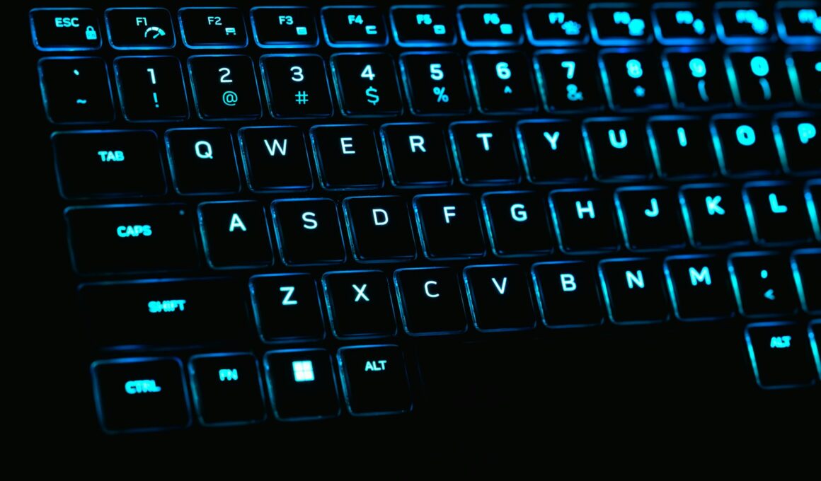 a close up of a keyboard with blue lights