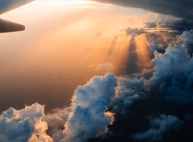 airplane on sky during golden hour