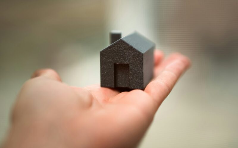 A person holding a small house in their hand