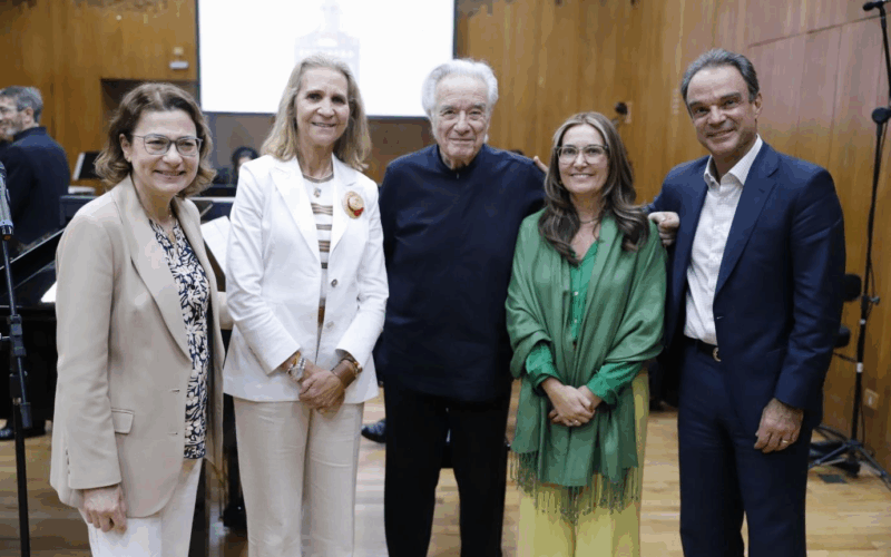 Executivos da Fundación MAPFRE durante visita à Fundação Bachiana e ao Maestro João Carlos Martins, reconhecido com o 'Prêmio por Toda uma Vida Profissional' / Foto: Divulgação