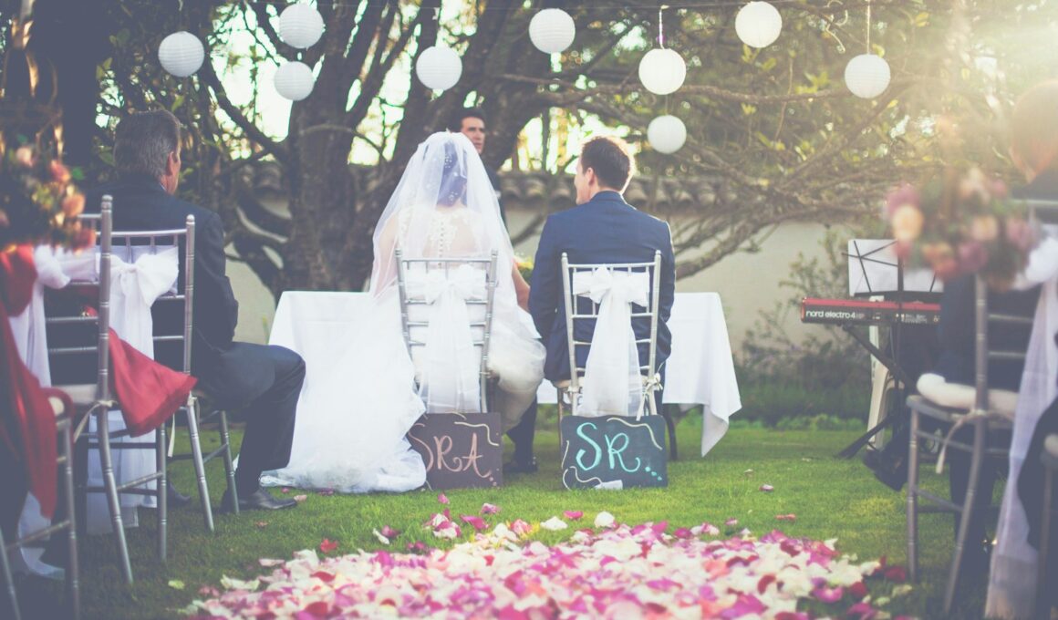 bride and groom having wedding ceremony