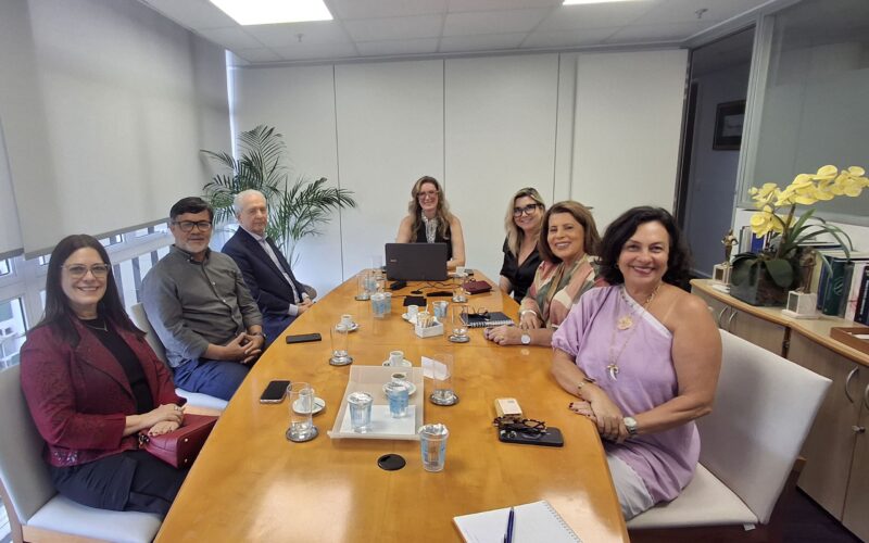 Sonia Marra, presidente do CVG-RJ; Gilmar Pires, ex-vice-presidente do SindSeg-RJ-ES; Ronaldo Vilela, diretor-executivo do SindSeg-RJ-ES; Taiana Jung, confundadora da Logos Consultoria; Dayse Magesti, diretora administrativa do CCS-RJ; Fátima Monteiro, presidente do CCS-RJ e Andréa Carvalho, CEO da empresa Papel Semente / Foto: Divulgação