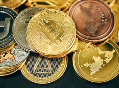 a pile of gold and silver bitcoins