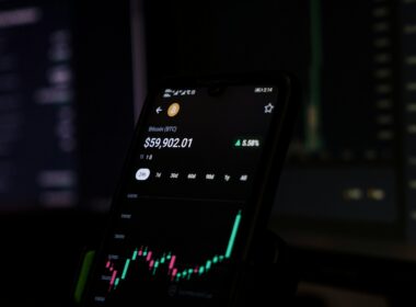 a cell phone displaying a stock chart on the screen