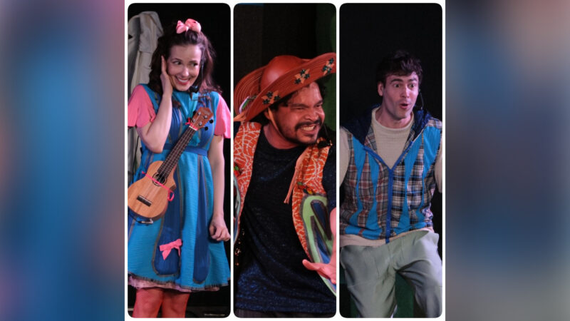 Os atores Camila dos Anjos, José Trassi (ao centro) e Rafael de Bona sobem ao palco do Teatro Alfredo Mesquita, para contar a história de Bento, O Menino Que Não Sabia Chorar./ Foto: Divulgação